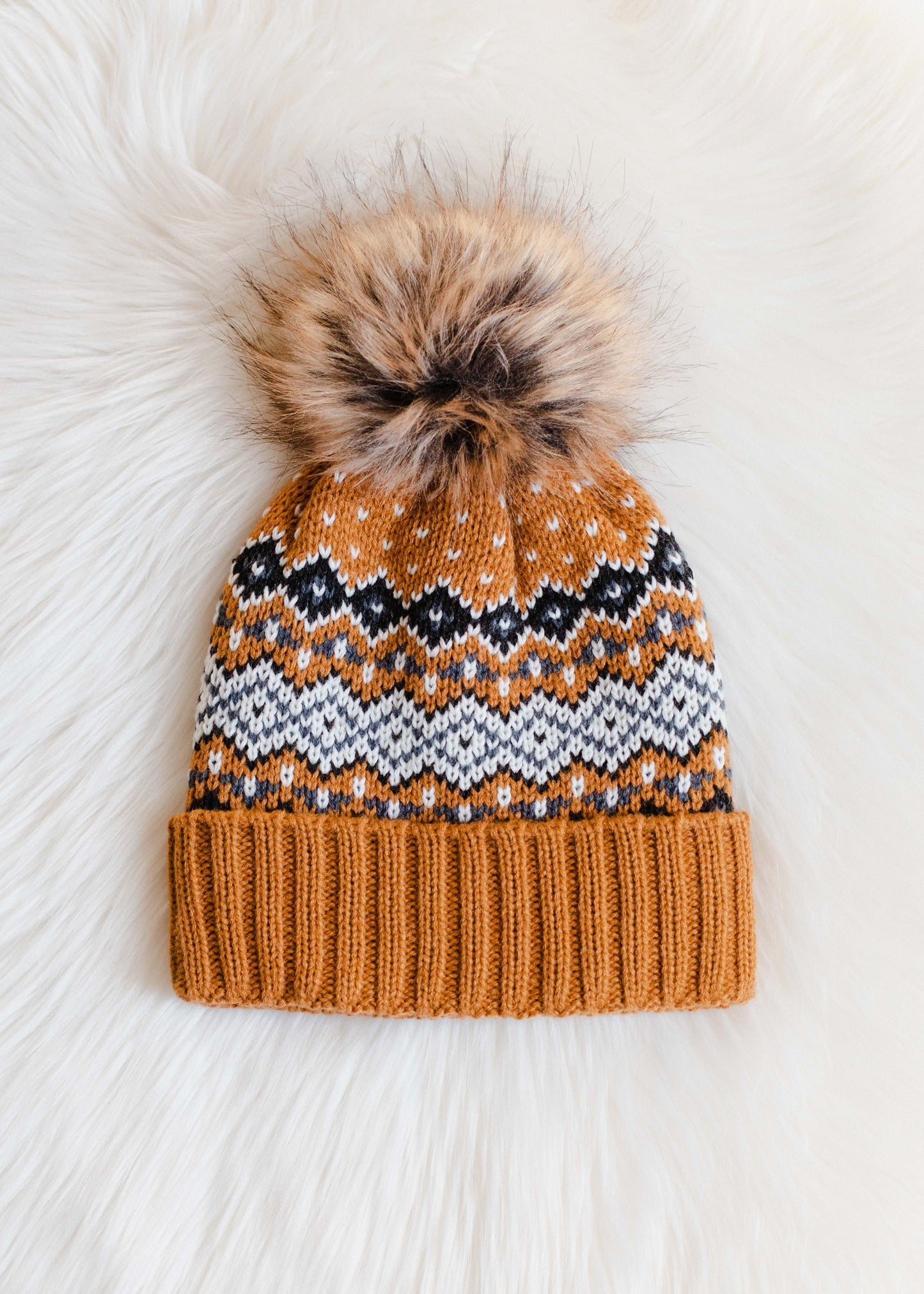 Fair Isle Pom Beanie - Mustard