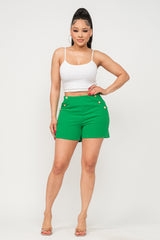 Kelly Green Knit Crepe 6 Button Pocket Shorts - Final Sale