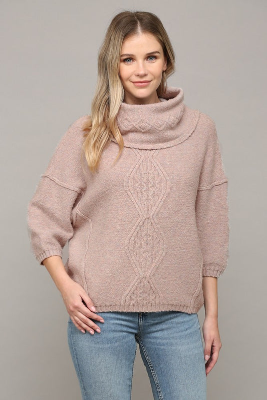 Marled Yarn Cowl Neck Short Sleeve Sweater | FATE *30A SEPT PREORDER
