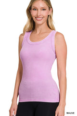 Washed Ribbed Scoop Neck Tank Top - Final Sale
