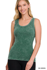 Washed Ribbed Scoop Neck Tank Top - Final Sale