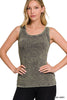 Washed Ribbed Scoop Neck Tank Top - Final Sale