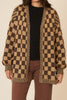 Brown Checker Jacquard Knit Open Cardigan | COZY CO *30A SEPT PREORDER