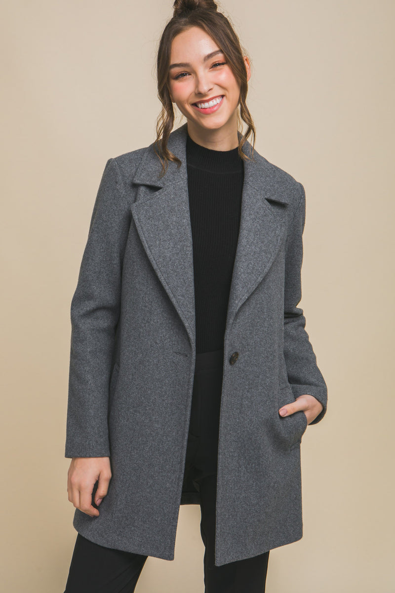 Grey Fleece Single Breasted Coat