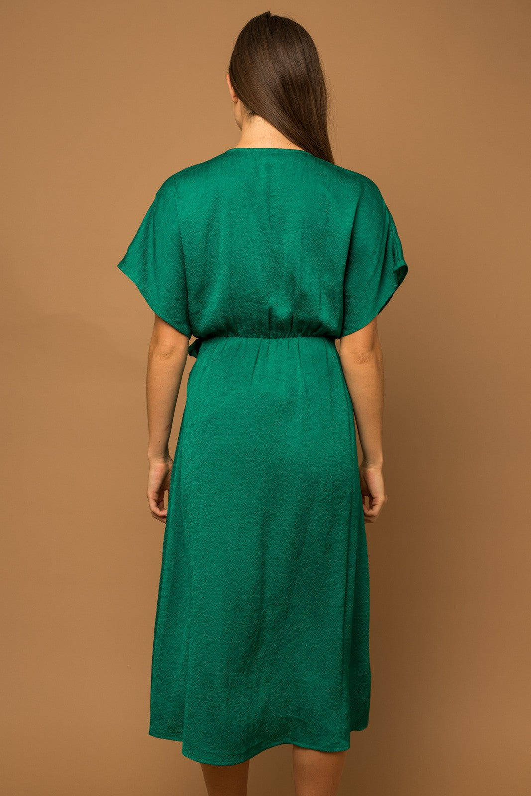 Jewel Green Surplice Faux Wrap Midi Dress