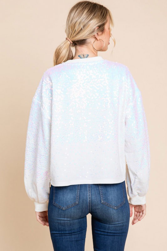 Ivory Cropped Sequin Sweater - Final Sale