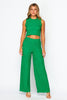 Pine Green Crinkle Textured Cropped Top 2pc Beach Set