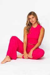 Raspberry Crinkle Textured Cropped Top 2pc Loungewear Set - Final Sale
