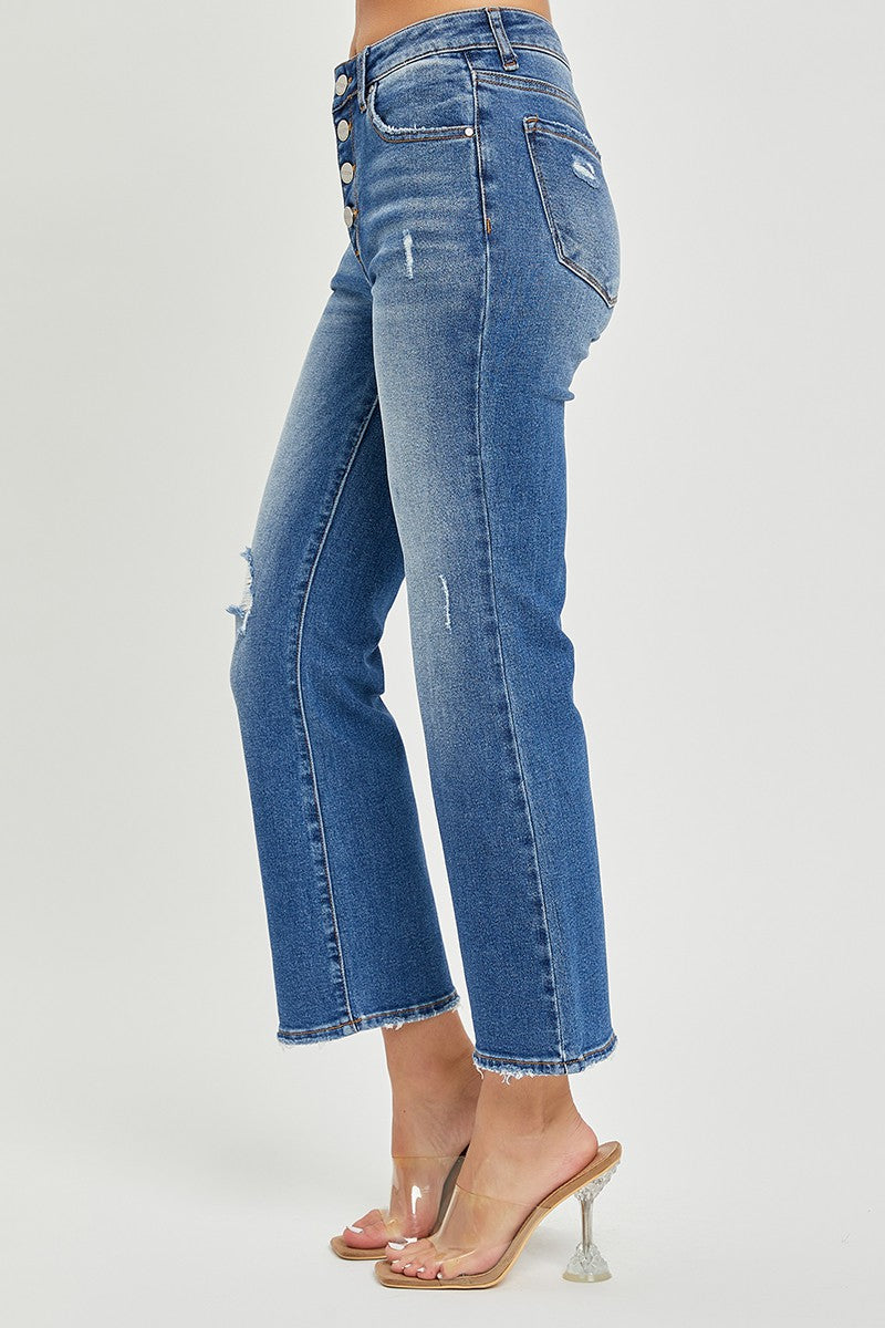 Mid Rise Button Down Cropped Denim Jeans | Risen