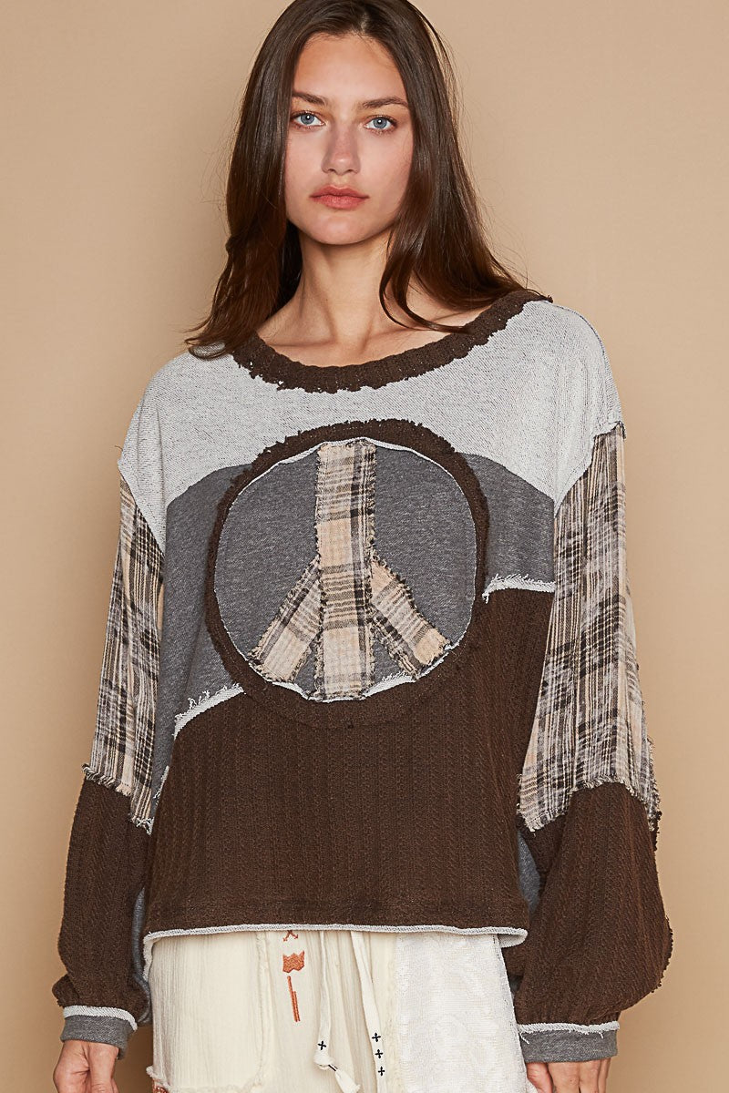 Long sleeve cut sew peace emblem knit top  * LAS VEGAS LIVE PREORDER