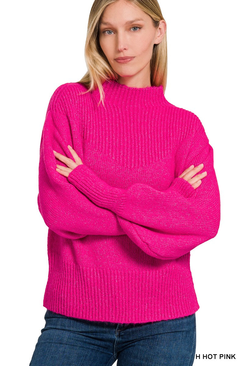 Balloon Sleeve Mock Neck Sweater