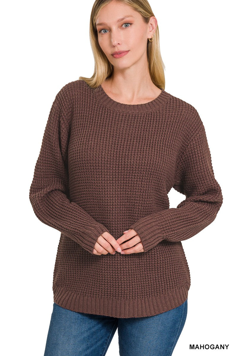 Hi-Low Round Neck Waffle Sweater - Final Sale