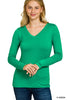 Brushed Microfiber Long Sleeve V-neck Tee (11 COLORS) | ZENANA *LA LIVE PREORDER
