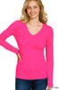 Brushed Microfiber Long Sleeve V-neck Tee (11 COLORS) | ZENANA *LA LIVE PREORDER