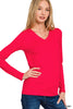 Brushed Microfiber Long Sleeve V-neck Tee (11 COLORS) | ZENANA *LA LIVE PREORDER
