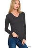 Brushed Microfiber Long Sleeve V-neck Tee (11 COLORS) | ZENANA *LA LIVE PREORDER