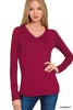 Brushed Microfiber Long Sleeve V-neck Tee (11 COLORS) | ZENANA *LA LIVE PREORDER