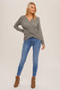 SURPLICE RIBBED V NECK LONG SLEEVE TOP | HEM & THREAD