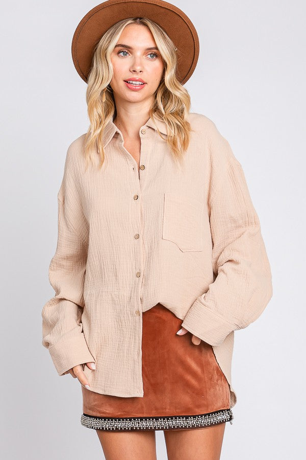 Ocean Breeze Oversized Button Down Top - Final Sale