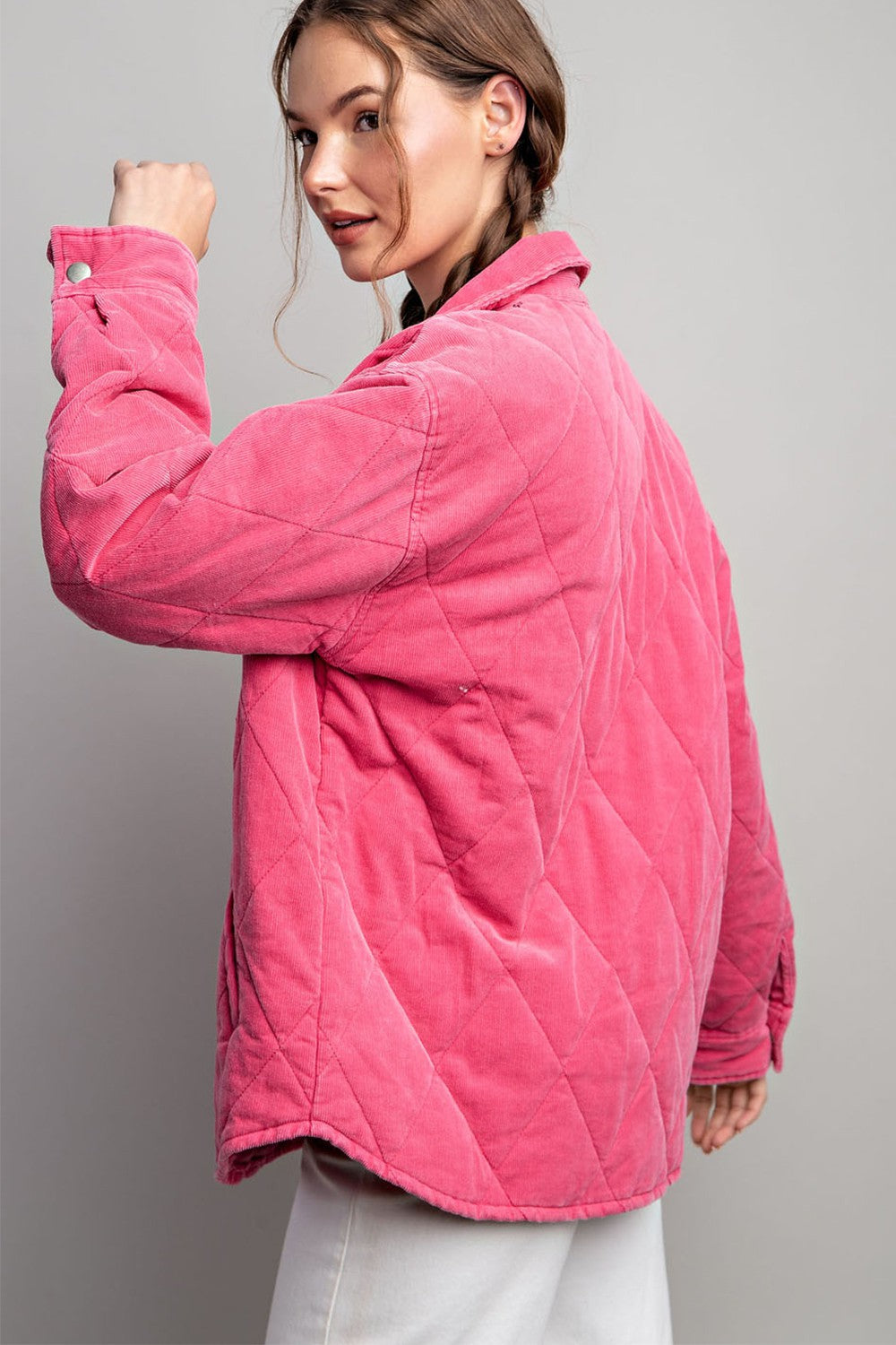 Hot Pink Button Down Quilted Jacket