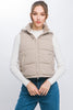 Hooded Puffer Vest With Fleece Lining - Stone