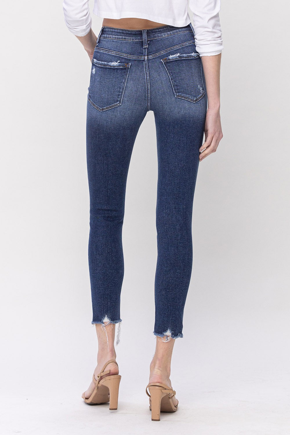 Mid Rise Raw Distressed Hem Crop Skinny Denim Jean | Vervet