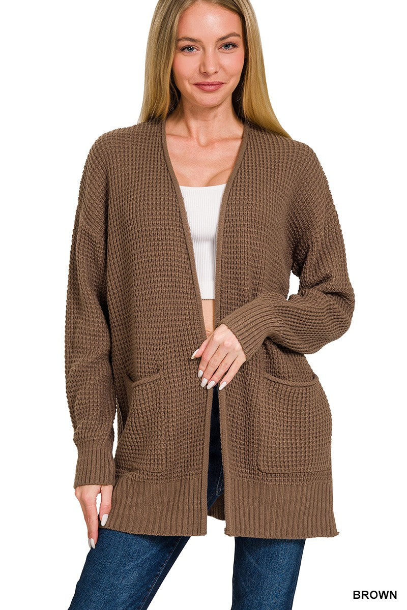 The Jessica Waffle Open Cardigan Sweater | ZENANA