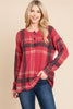 Red Plaid Button Front Long Sleeve Top