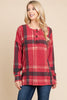 Red Plaid Button Front Long Sleeve Top