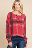 Red Plaid Button Front Long Sleeve Top