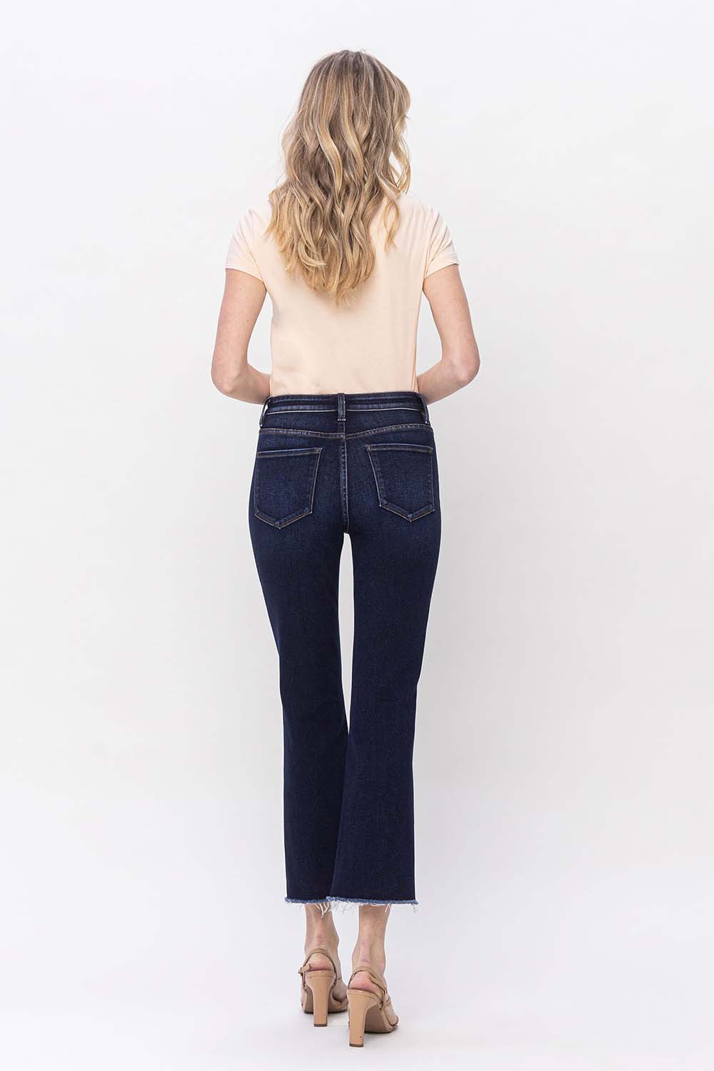 The Drew Mid-Rise High-Step w/ Raw Hem Crop Flare Denim Jean | Vervet - Final Sale