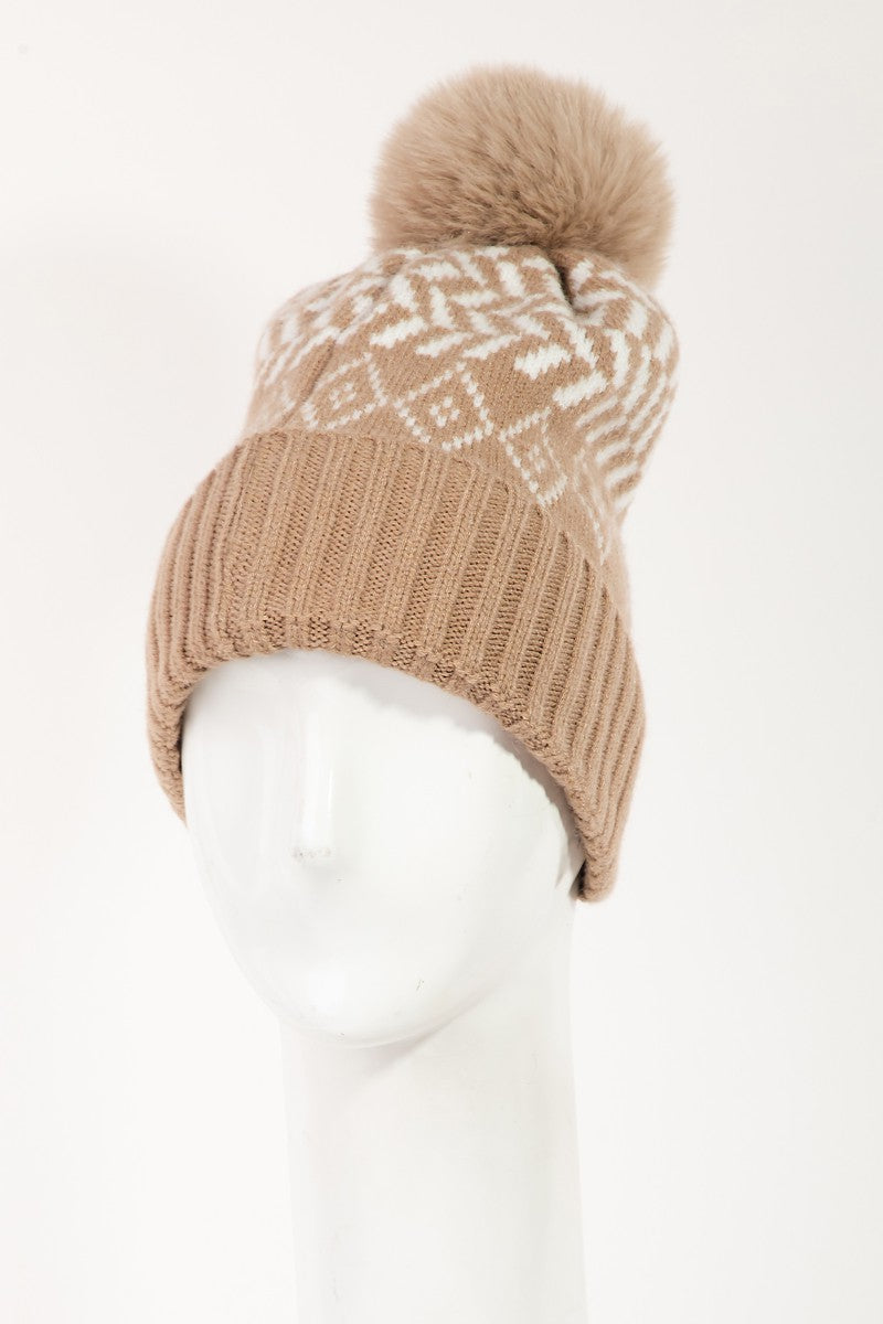 Zig Zag Pattern Pom Beanie - Final Sale