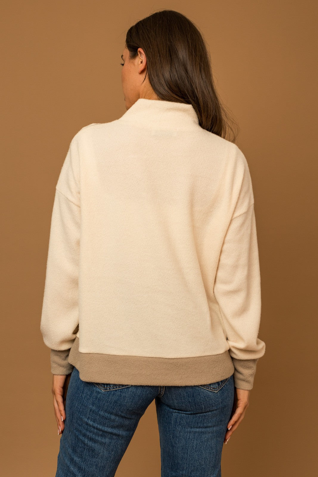 Cream Side Zipper Turtleneck Sweater