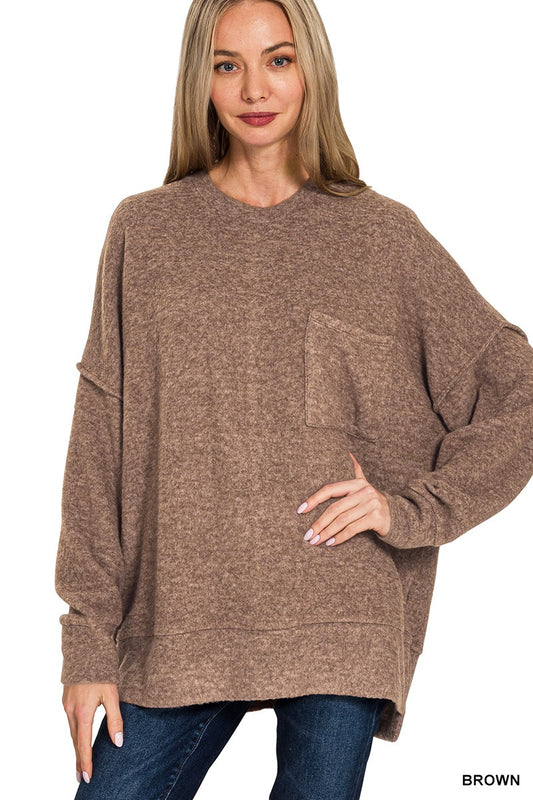 The Blair Brushed Melange Drop Shoulder Oversized Sweater | ZENANA