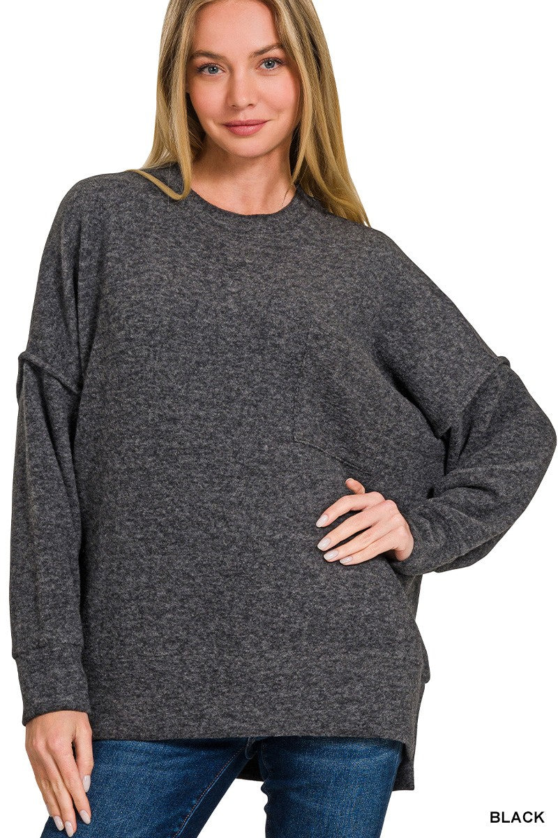 Brushed Melange Drop Shoulder Oversized Sweater | Zenana