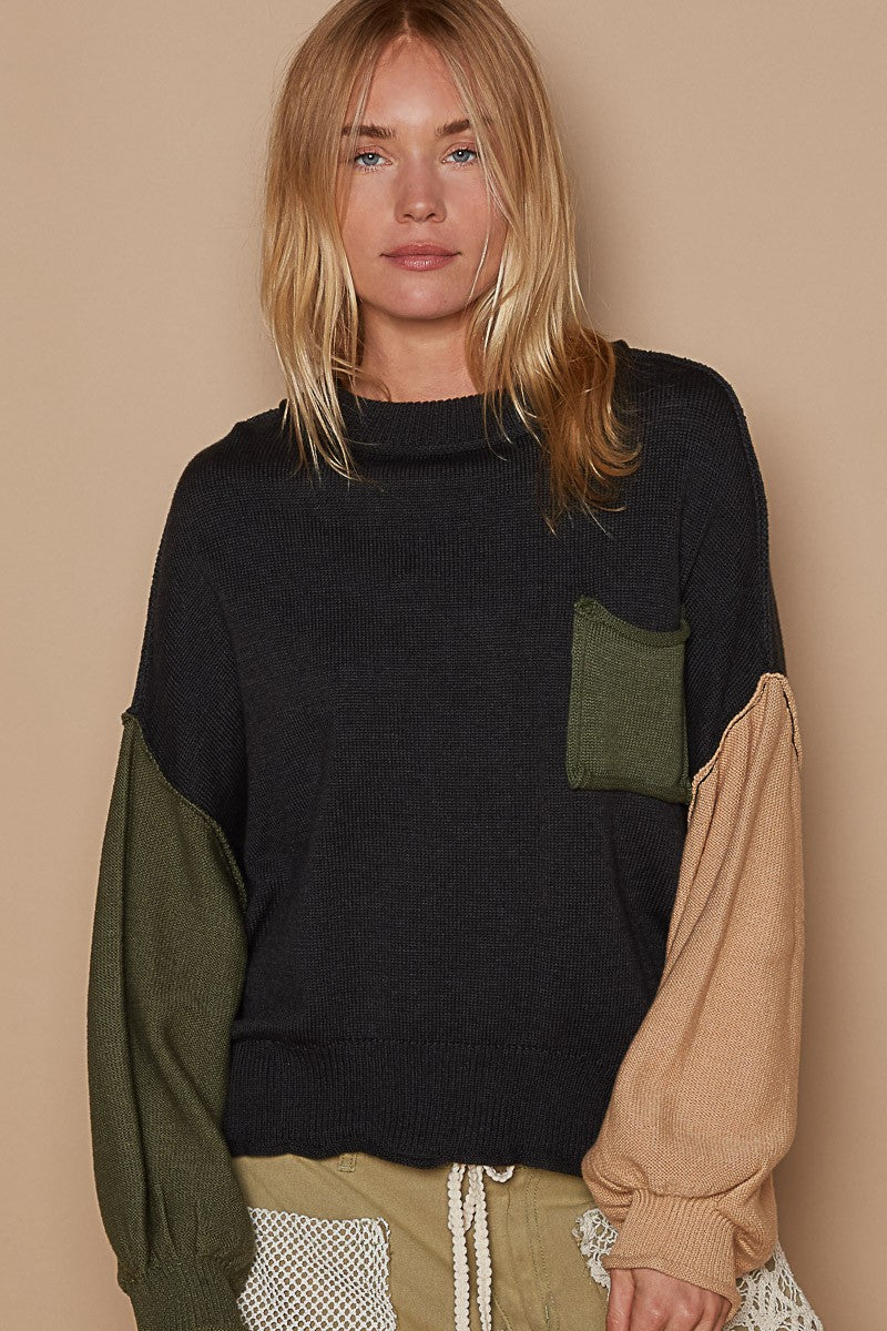 Colorblock Hacci Pullover Sweater | POL