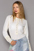 POL - Snap button henley contrast rib long sleeve top - Final Sale