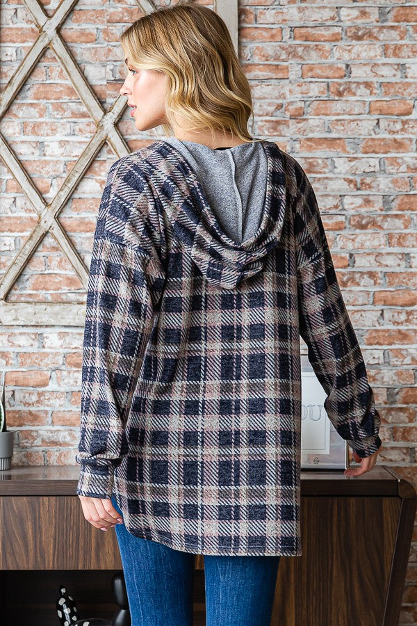 Smokey Blue Plaid Hoodie Top