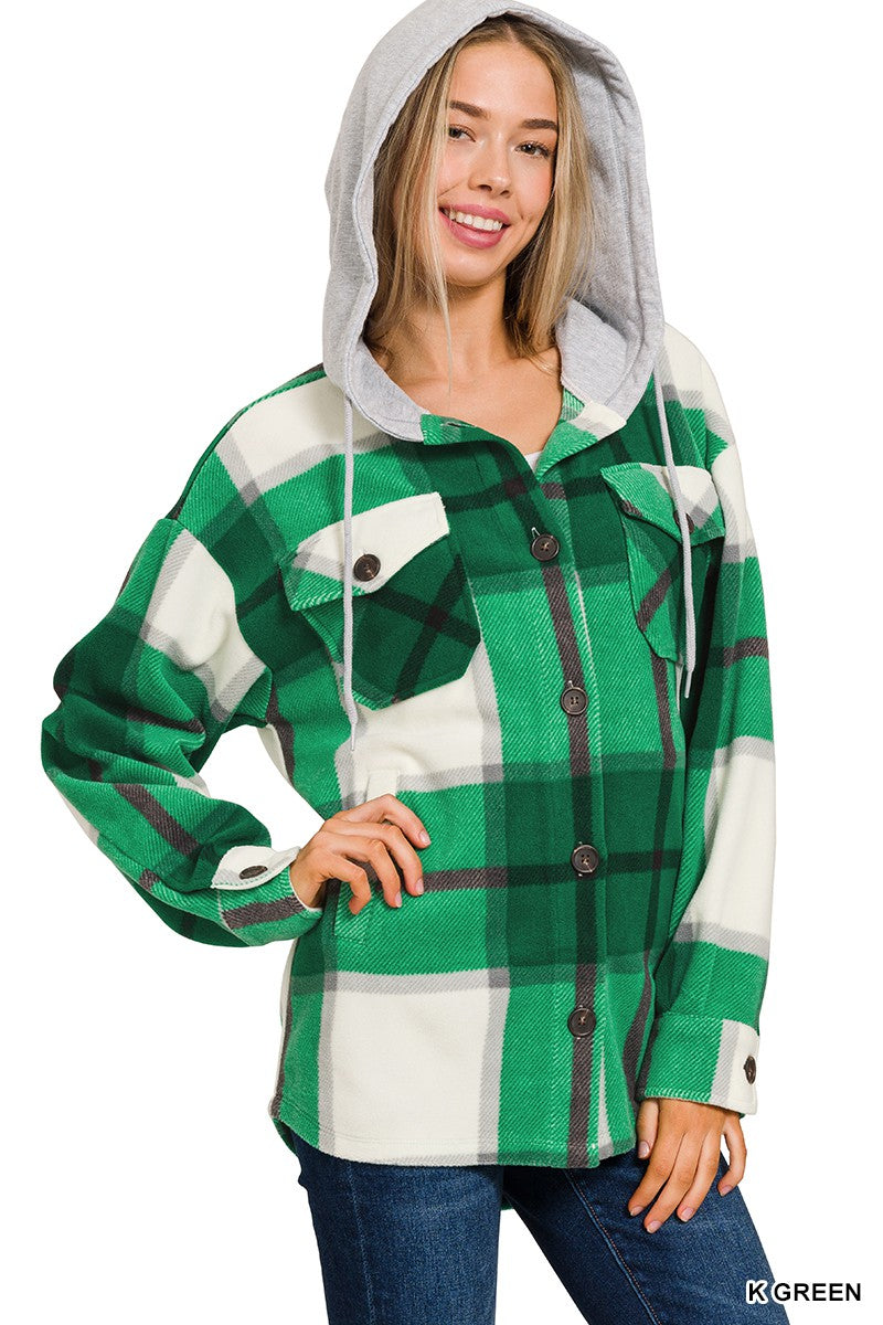 Kelly Green Flannel Frenzy Hooded Jacket - Final Sale