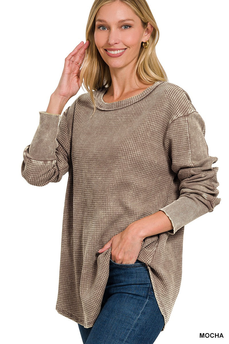 Washed Baby Waffle Long Sleeve Top - Part 4 - Final Sale