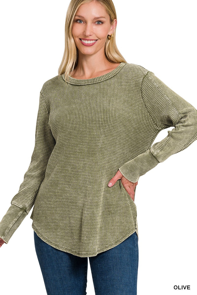 Washed Baby Waffle Long Sleeve Top - Part 4 - Final Sale