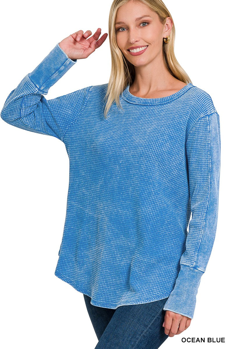 Washed Baby Waffle Long Sleeve Top - Part 3 - Final Sale