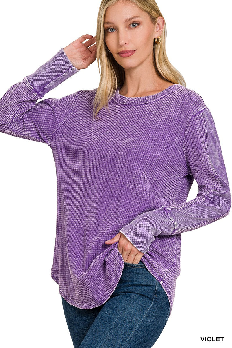 Washed Baby Waffle Long Sleeve Top - Part 3 - Final Sale