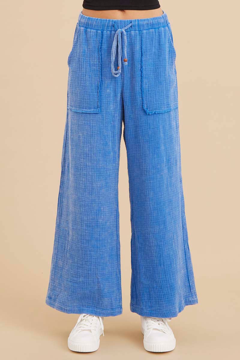 Cobalt Blue Textured Wide Leg Pants - Final Sale