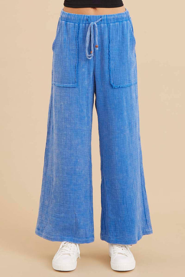 Cobalt Blue Textured Wide Leg Pants
