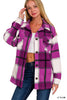 Light Plum Oversized Plaid Fleece Shacket