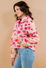 Fuchsia Floral Sherpa Pullover Tops - Final Sale