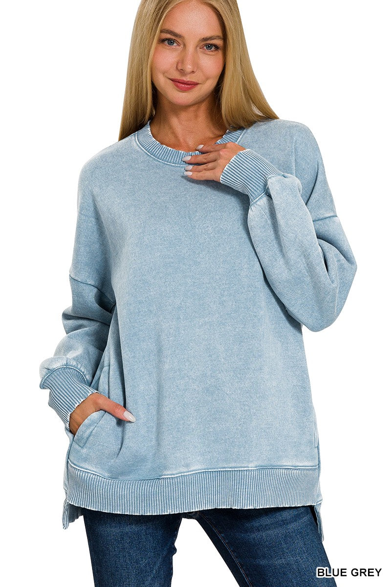 Cuddle Me Cozy Acid Wash Pullover