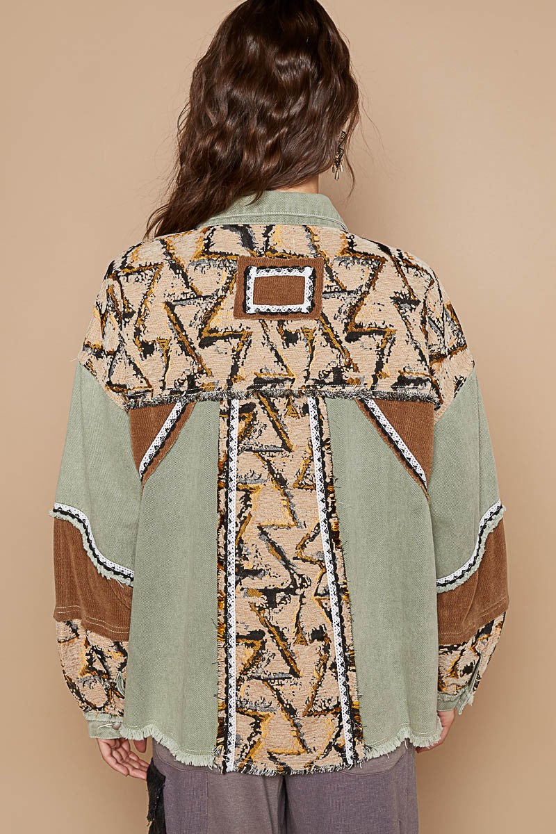 Button down color block contrast print shacket* LAS VEGAS LIVE PREORDER