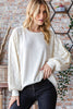 Cream Solid Lace Contrast Long Sleeve Top*DEAL - COUPON EXCLUDED*